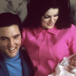 Elvis Presley, Priscilla Presley, and newborn Lisa Marie Presley in 1968
