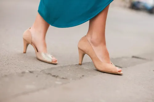 nude heels on street