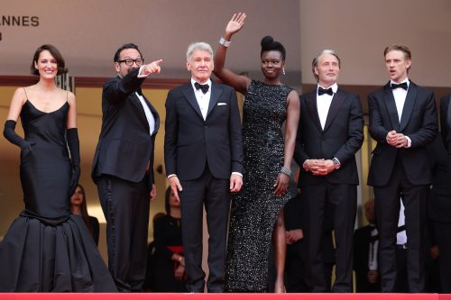Phoebe Waller-Bridge, James Mangold, Harrison Ford, Shaunette Renée Wilson, Mads Mikkelsen, and Boyd Holbrook at the 2023 Cannes Film Festival