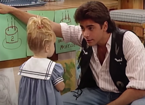 An Olsen twin and John Stamos on "Full House"