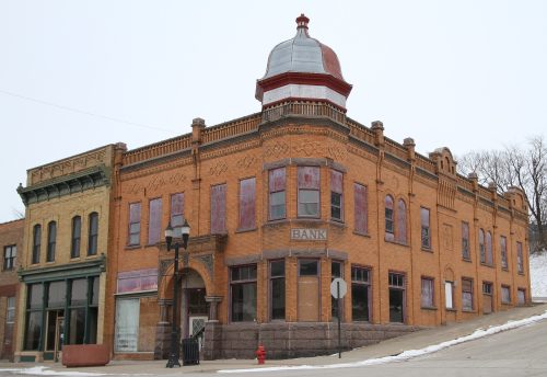 Historic brick bank building in Montevideo, Minnesota