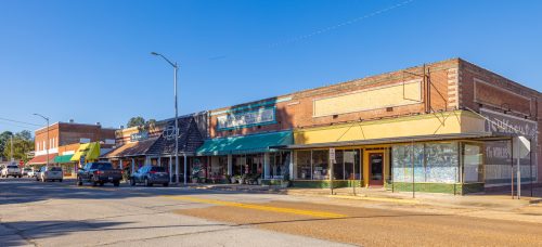 The old business district along Main Street in Piggott, Arkansas
