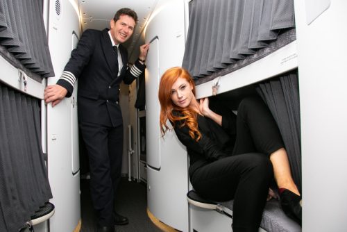 Flight Attendants in the crew sleeping quarters on board
