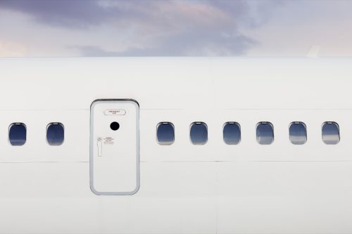 Fuselage of airplane with door and windows