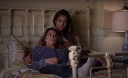 Lindsey Shaw and Shay Mitchell on "Pretty Little Liars"