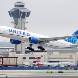 A United Airlines aircraft taking off from an airport