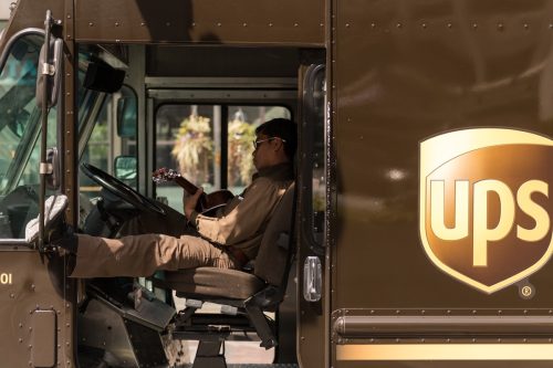 Mid day a UPS driver taking his break bringing much needed music to the city at the height of the Coronavirus shutdown.