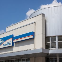 Austin, USA - September 7, 2009: Bright daylight exterior view of a modern United States Post Office in downtown Austin, Texas.