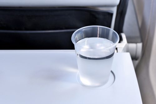 Cup or glass of water on a flight.