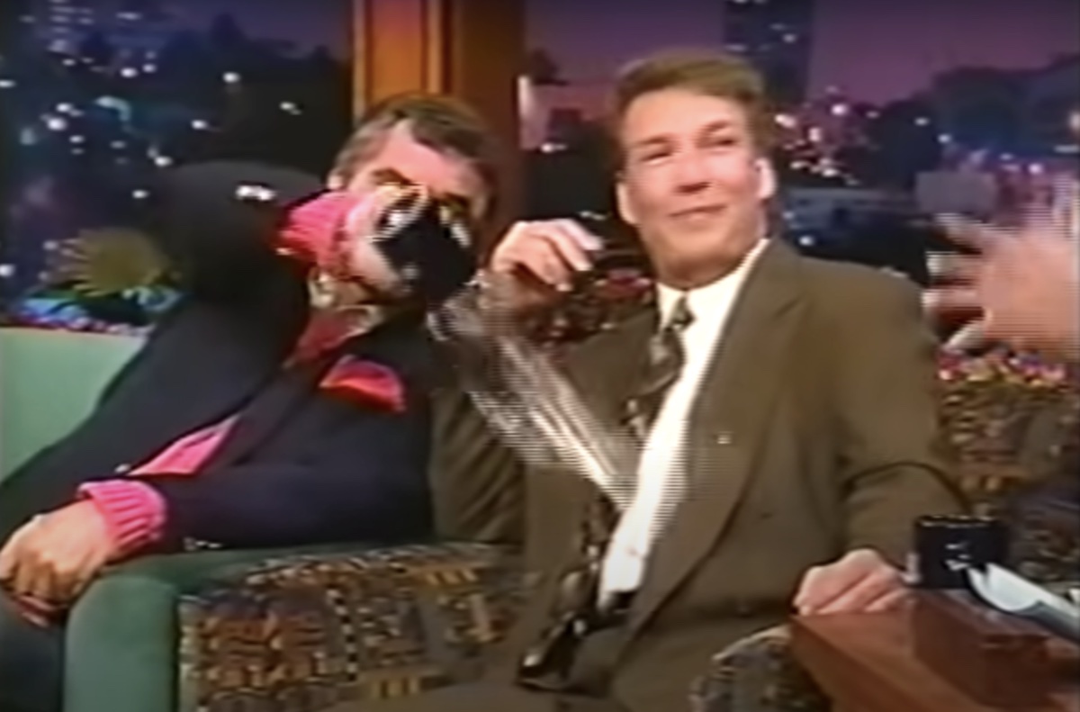 Burt Reynolds dumping water on Marc Summers on The Tonight Show
