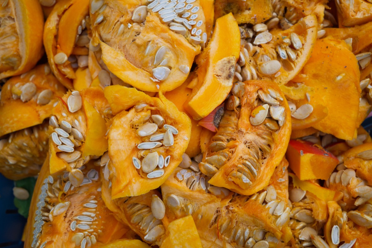Insides of raw pumpkins