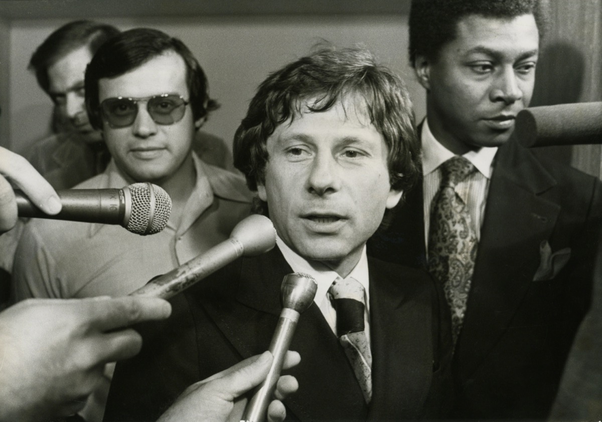 Roman Polanski speaking to reporters at the Santa Monica Courthouse in 1977