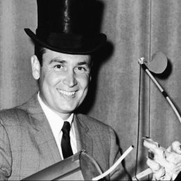 Bob Barker holding prop in a publicity photo for "Truth or Consequences"