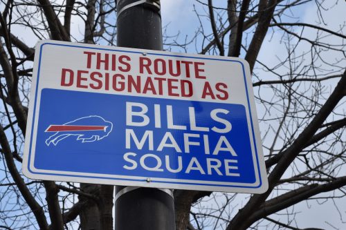 Sign in Buffalo designating "Bills Mafia Square"