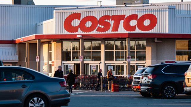 April 17, 2020 - Halifax, Canada - Costco Wholesale warehouse store located in the Bayers Lake retail park. Costco is temporarily allowing priority access to their warehouses for Costco members who are healthcare workers and first responders such as police officers, EMTs and firefighters. Healthcare workers (which include all hospital employees with a hospital ID) and first responders who present a Costco membership card and official identification of their role, will be allowed to move to the front of any line to enter the stores during the ongoing COVID-19 pandemic.