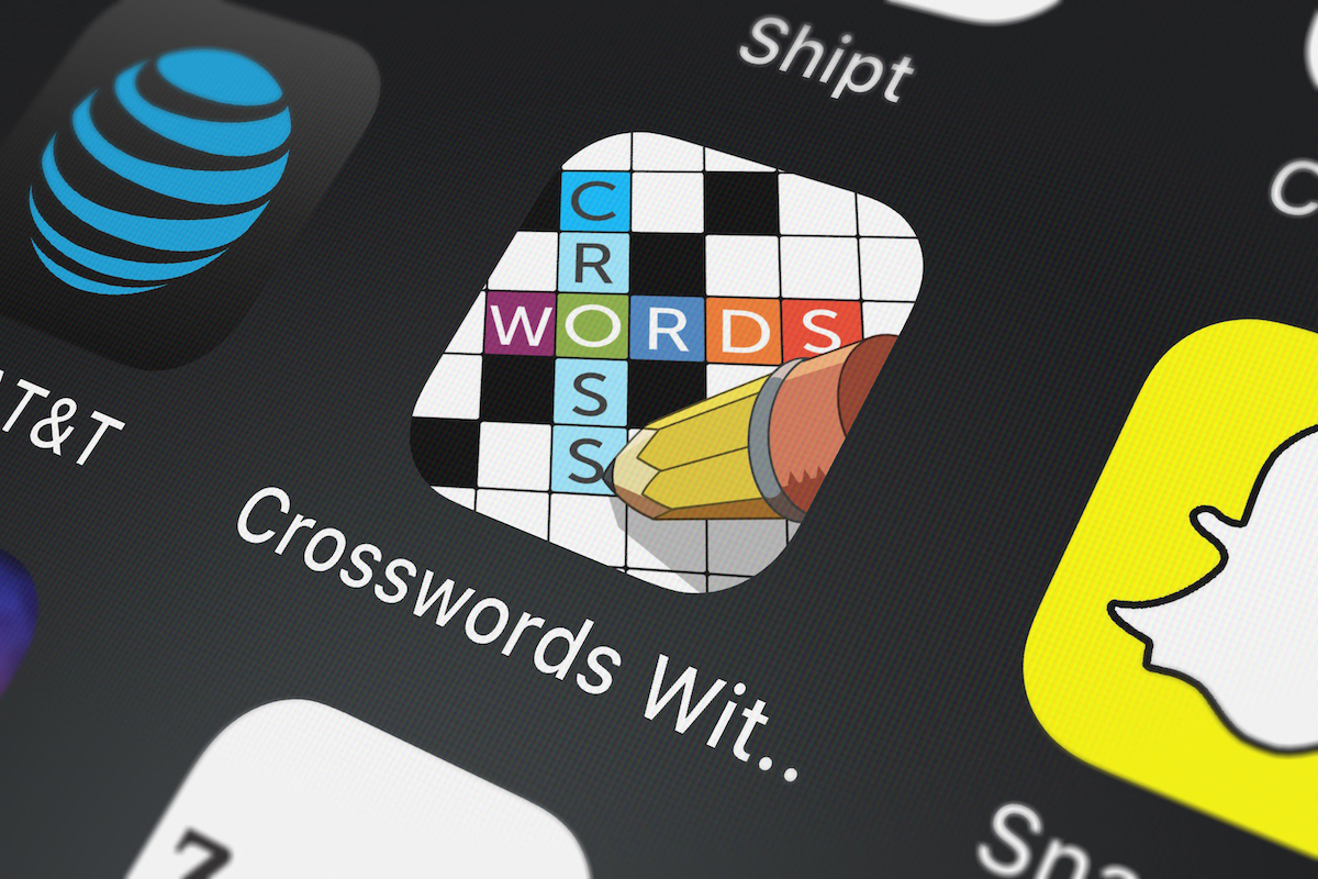 Close up of a crossword puzzle app