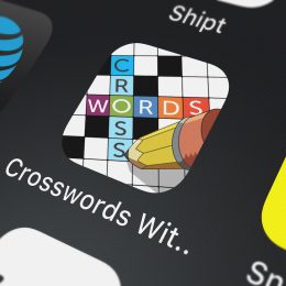 Close up of a crossword puzzle app