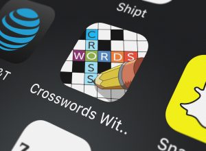 Close up of a crossword puzzle app