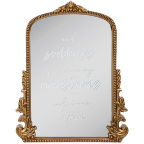 Product shot of a gold mirror from Hobby Lobby