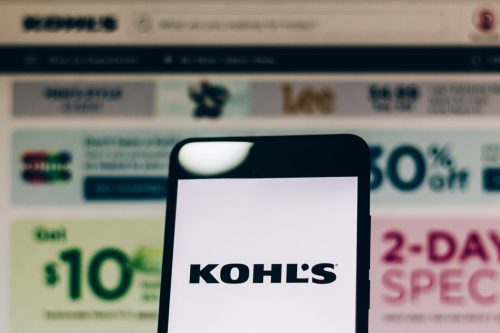 Logo of the United States clothing store network, Kohl's Corporation displayed on the screen of the mobile device. Kohl's is present in 49 states with more than 1,000 stores.