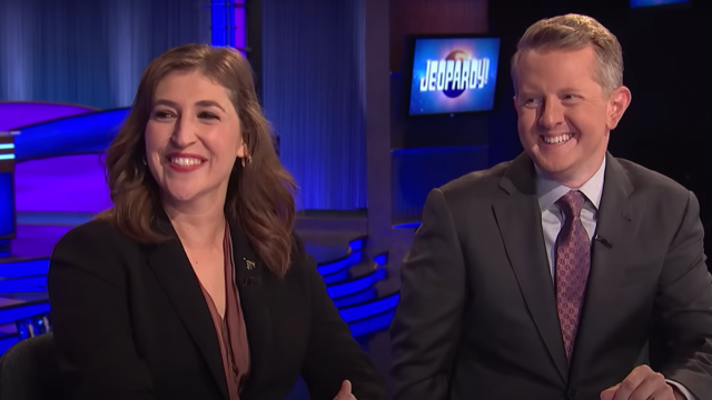 Mayim Bialik and Ken Jennings in a September 2022 "Jeopardy!" video
