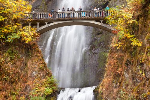 Oregon's Multnomah Falls waterfall in Autumn