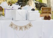 A wedding gift table for an outdoor wedding