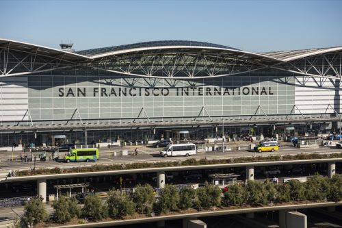 San Francisco International Airport, San Mateo County, California, USA August 9, 2016. Passengers getting dropped off at the International Terminal of SFO (San Francisco International Airport).
