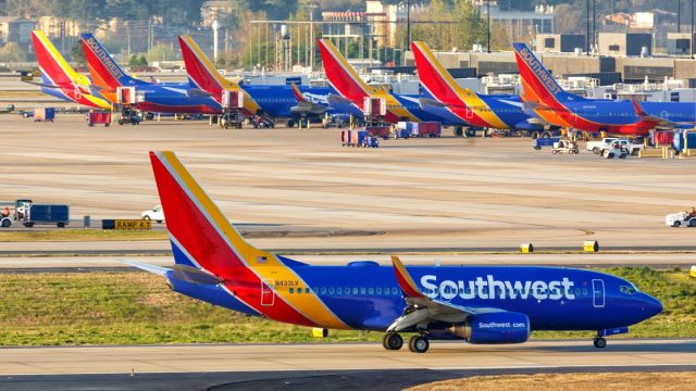 Southwest Airlines Boeing 737-700 airplanes at Atlanta Airport (ATL) in the United States.