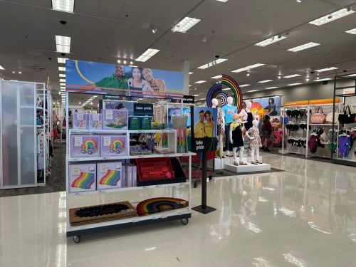The 2023 Target Pride Collection, with various rainbow-themed LGBTQ clothing and gender fluid accessories celebrating June Pride Month holiday