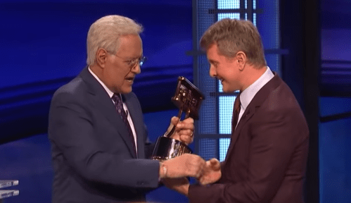 Alex Trebek and Ken Jennings on "Jeopardy! The Greatest of All Time" in 2020