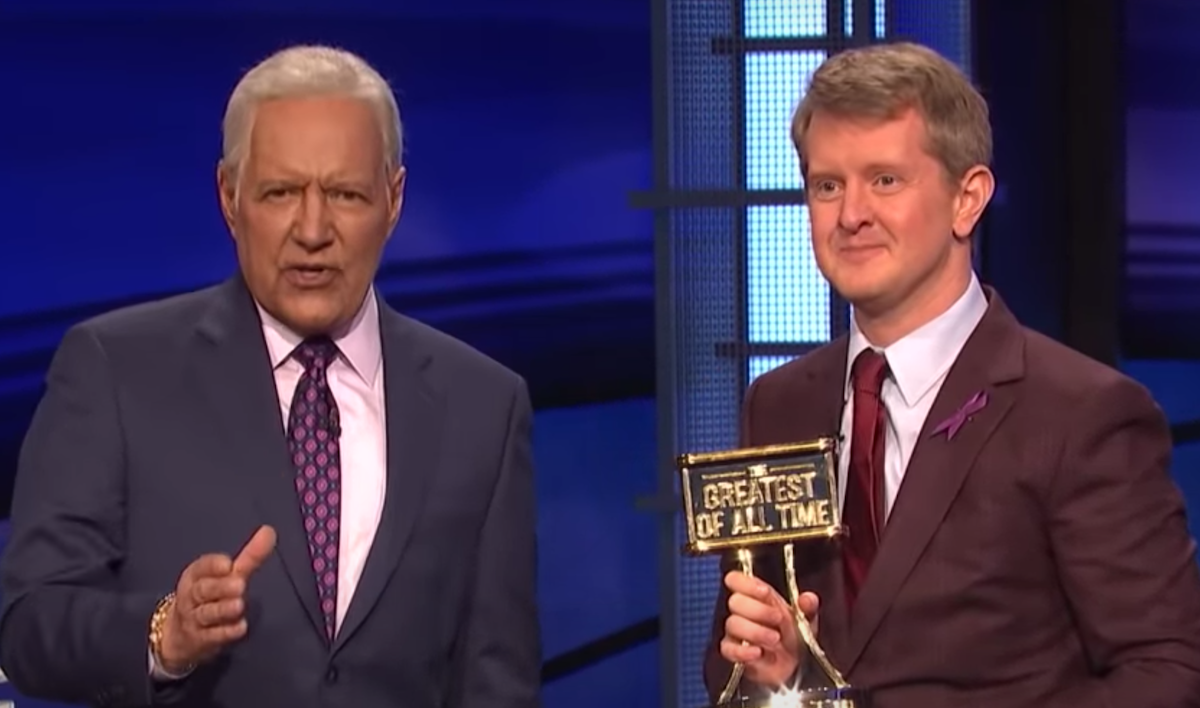 Alex Trebek and Ken Jennings on "Jeopardy! The Greatest of All Time" in 2020