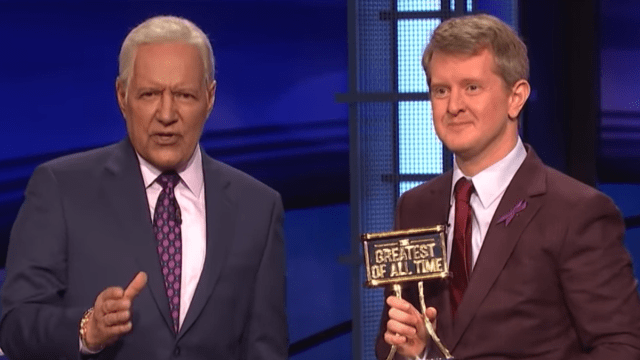 Alex Trebek and Ken Jennings on "Jeopardy! The Greatest of All Time" in 2020