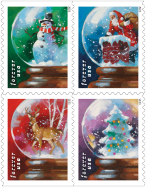 USPS snow globe stamp design for new series