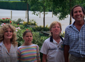 Beverly D'Angelo, Dana Barron, Anthony Michael Hall, and Chevy Chase in "National Lampoon's Vacation"