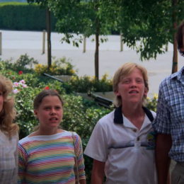 Beverly D'Angelo, Dana Barron, Anthony Michael Hall, and Chevy Chase in "National Lampoon's Vacation"