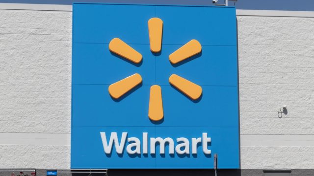 A Walmart logo on the side of a store