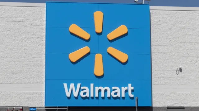 A Walmart logo on the side of a store
