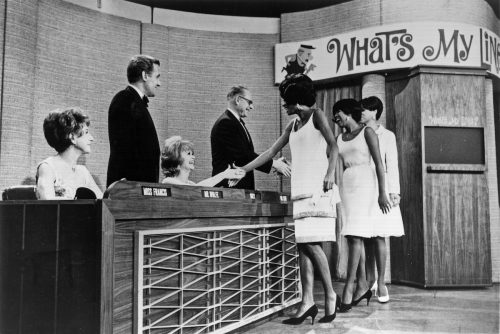 The Supremes shaking the hands on the panelists on "What's My Line?"