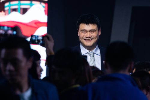 Yao Ming, former NBA player and current President of the Chinese Basketball Association (CBA) smiles on the news conference for CBA 2019/2020 season.