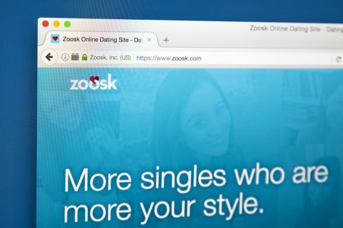 Senior dating site Zoosk open on a computer tab