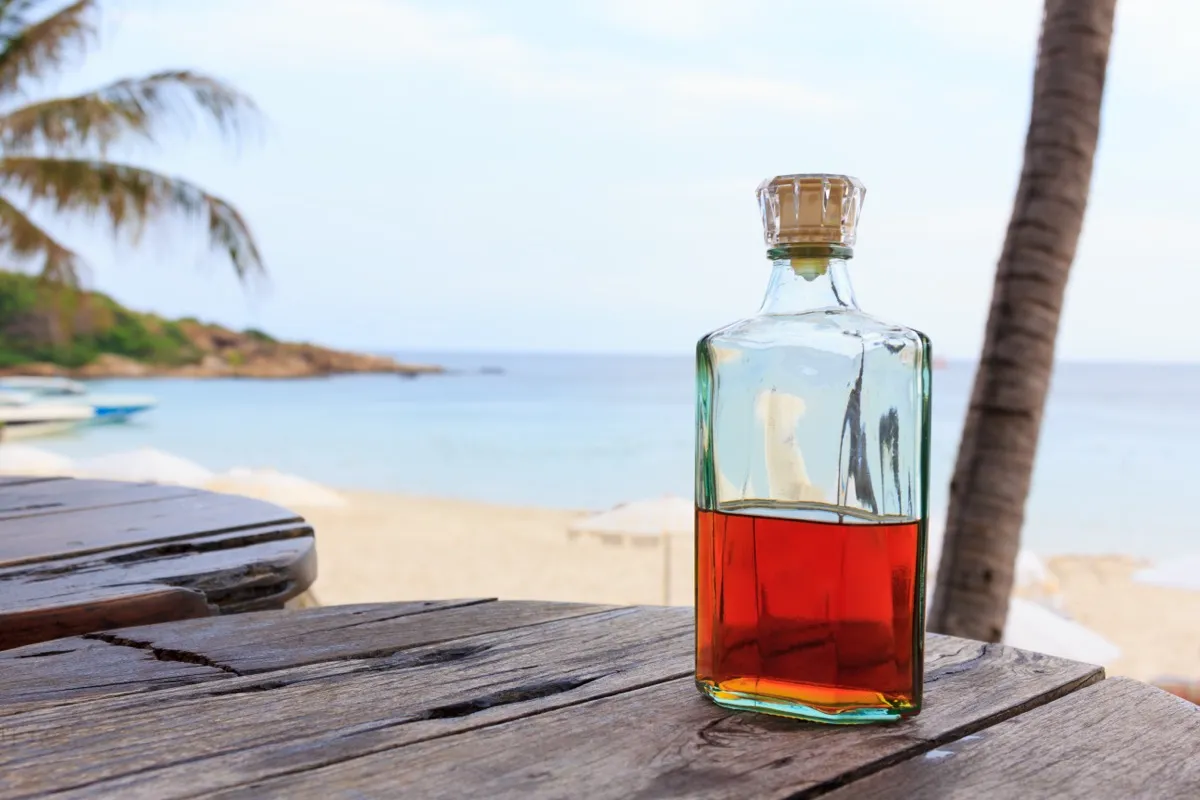 Bottle of rum at beach bar