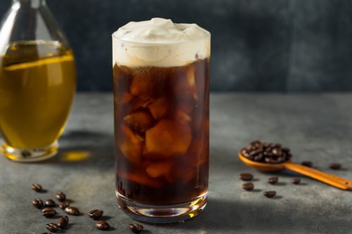 Cold Oleato Olive Oil Iced Coffee in a glass