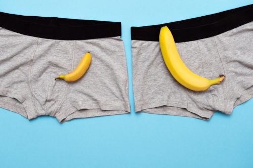 baby banana compare size with big banana on male underwear