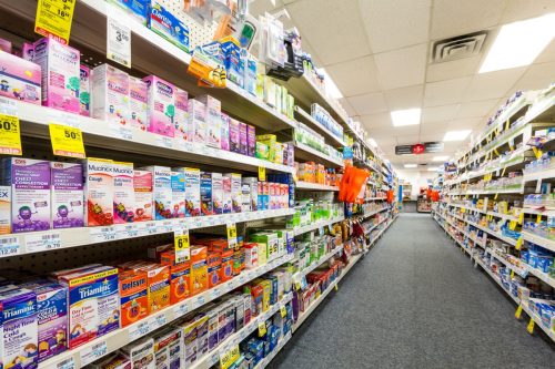 Aisle in a CVS pharmacy. CVS is the second largest pharmacy chain in the United States with more than 7,600 stores and ranked as the 13th largest company in the world
