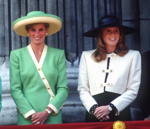 Princess Diana and Sarah Ferguson at the 50th Anniversary of the Battle of Britain Parade at Buckingham Palace in 1990