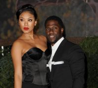 Eniko and Kevin Hart at the premiere of "Jumanji: Welcome To The Jungle" in 2017