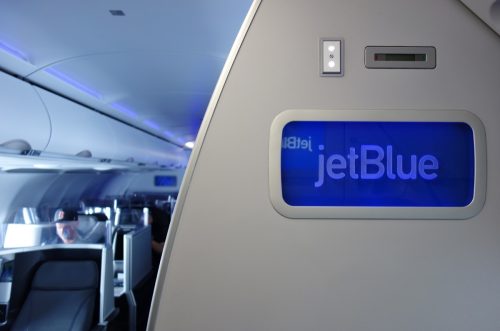 NEW YORK -30 JUL 2017- Business class seats inside the Mint cabin of an airplane from JetBlue (B6).