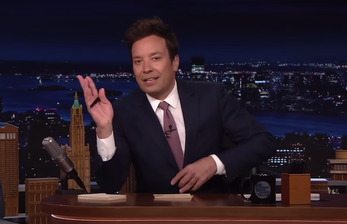 Jimmy Fallon hosting "The Tonight Show" in April 2023