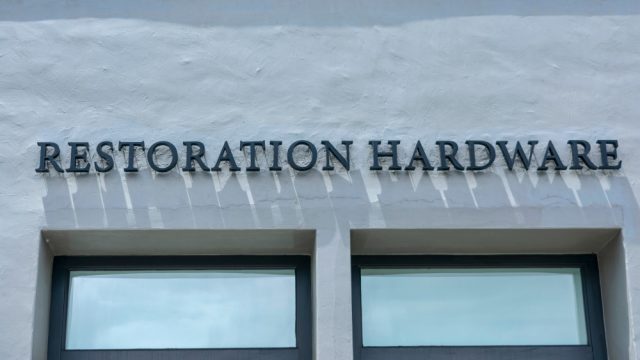 A Restoration Hardware storefront sign